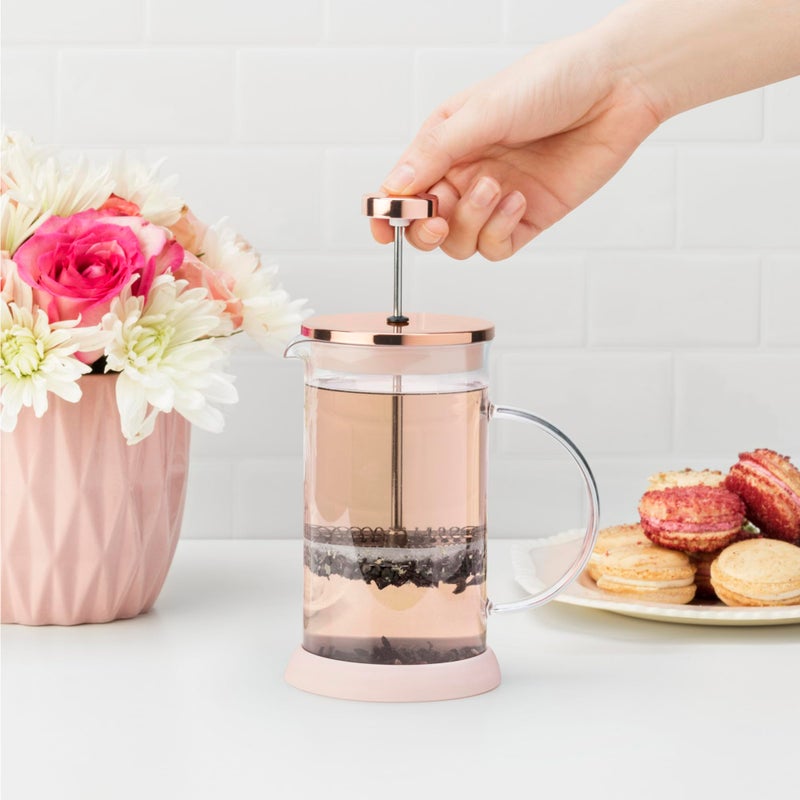 Pinky Up Riley Mini Glass Tea Press Pot, Coffee Maker, French Press for Loose Leaf Tea and Coffee, Hot or Iced Beverage Brewer, 12 oz, Pink - Image 2